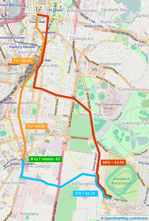 New Opal Fares + new route = saving $1.04 one way from UNSW to Town Hall