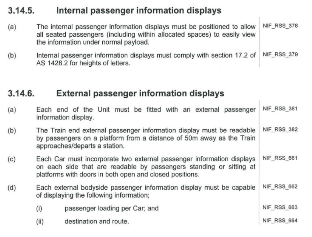 Contract excerpt from the New Intercity Fleet. Trains must have a external bodyside display indicating passenger load on each carriage